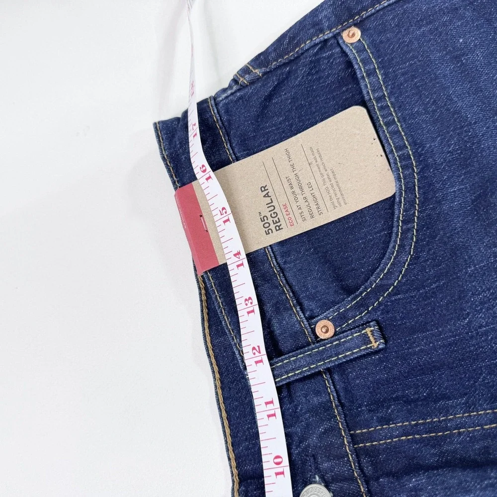 Levis 505 Jeans Mens 35x32 Blue Denim Regular Fit Straight Leg Dark Wash Stretch